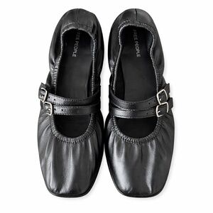 Free People Black Leather Double Strap Ballet Flats Size 9 Square Toe Mary Jane